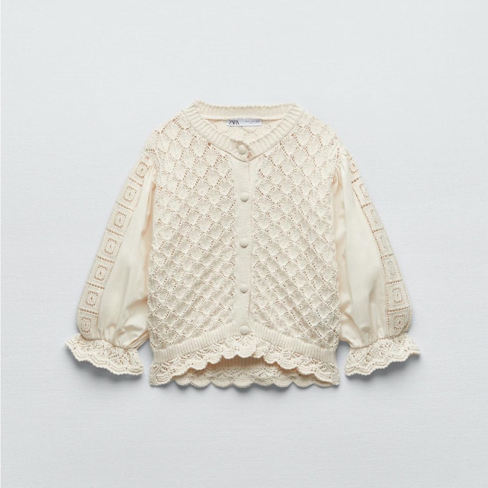 Zara Combination Knit Top - Ivory Crochet Cardigan ✨